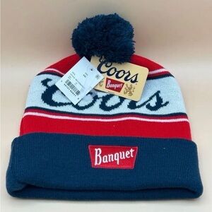 Coors Banquet Beer Officially Licensed Beanie Cap w/ Pom Red/White/Blue NWT